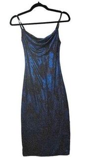 Express Vintage Y2K Blue Metallic Cowl Neck Spaghetti Strap Dress XS