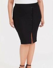New Torrid Premium Black Ponte Lace Up Pencil Skirt Womens Plus 3 3X Stretch