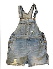 BDG Urban Outfitters Distressed Hem Denim Shortalls Overalls Medium Wash -Small