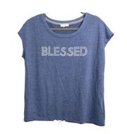 Jane & Delancey Blessed graphic tee scoop neck string hem top size M