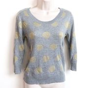 Worthington gold circle & gray 3/4 sleeve scoop neck pullover sweater petite