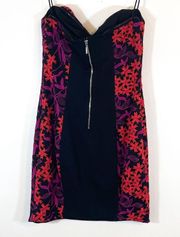 Guess Embroidered floral strapless mini cocktail dress pink purple black size M