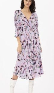 IRO Floral likly below knee 3/4 sleeve ruffle printed  Dress Size 44 Purple