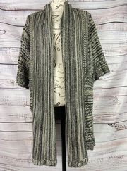 Cato Open Knit Cardigan Sweater Womens 14/16W Marled Gray Acrylic 3/4 Sleeves