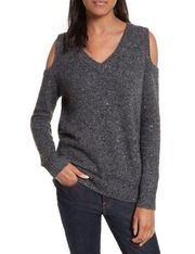 Rebecca Minkoff Grey Page Vneck Cold Shoulder Sweater Merino Wool Alpaca Blend