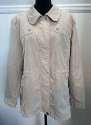 BRECKENRIDGE Women’s XL Jacket Coat Khaki Floral Lined Pockets Cinch Waist Light