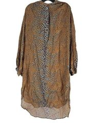 ULLA JOHNSON Dress Cheetah Animal Print Tan Blue Button‎ Front Size Small