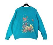 Vintage Sweater Eddie Bauer Knit Womens Pullover Garden Spring Blue Size Medium