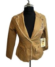 Love Stitch Embroidery Patch Distressed Tan Jacket Size Small NWT