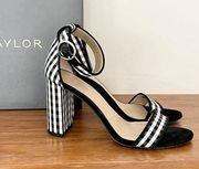 Ann Taylor leannette pipe gingham black white heel sandals 7 with box