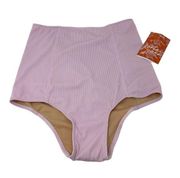 Kortni Jeane Light Pink Ribbed High-Waisted Swim Bottoms Size Small