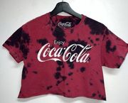 Coca Cola Womens Crop Tee Size S Red Black Tie Dye T-shirt Cropped Graphic Shirt