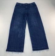 TALL J. Jill Dark Wash Stretch Denim Wide Leg Cropped Jeans 8T