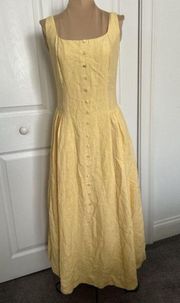 Sophie Rue Lottie Sleeveless Scoop Neck Yellow Linen Midi Button Dress Size S