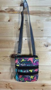 Lily Bloom Eco-Friendly Crossbody Bag Birds & Flowers Print Gray Zip Triple Zip