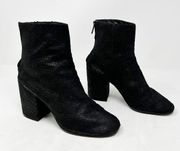 [Ash] Black Chunky Block Heel Snake Embossed Ankle Boots Round Toe Size 37 US 6