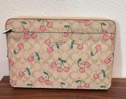 coach Laptop Sleeve In Signature Canvas With Heart Cherry Print cf158