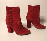 GUESS red suede ankle boots block heel zip up size 7 M