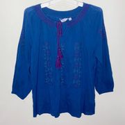 Great Northwest Indigo embroidered peasant blouse size S
