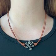 Brown and Silver Flower Necklace