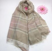 Betsey Johnson Pastel Plaid Lace Trim Blanket Scarf