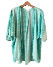 LOTUS AND LUNA THAILAND Kimono Open Floral Green Handmade Short Sleeves One Size