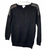 Bisou Bisou Studded Metallic Infused Black Sweater Medium