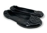 Tory Burch Reva Patent Leather Ballerina Sz 8M Flat Stretch Backstay Logo Black