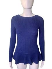 Ribbed Merino Wool Preppy Peplum Sweater Women’s Size XS