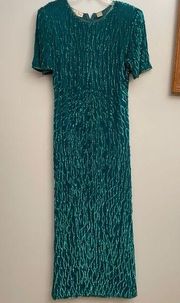 Vintage 1980’s  Laurence Kazar Sequin Beaded Long Dress Size Large Petite