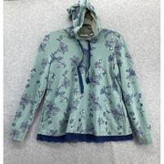 LOGO Lounge Women's Hoodie Floral Blue Lace Hem Long Sleeve Size XS Cotton Blend