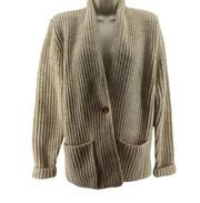 L.L.Bean Vintage Shetland Wool Cardigan Single Button Ribbed Knit Beige Size Med