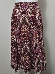 Charter Club Cream & Magenta Paisley Smocked Waist Midi Skirt Size 8