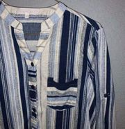 3/$30 Women's Blue and White Striped Blouse