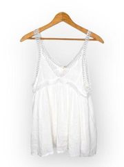 Raga White Crochet Babydoll Tank Top Medium Hippie Bohemian Minimalist