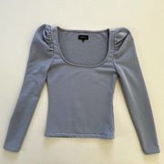 Majorelle Sweatshirt Womens Extra Small Blue Puff Shoulder Scoop Neck Cotton