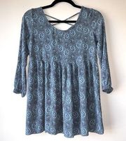 Blue Paisley Print Babydoll Top with Crisscross Back