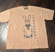 Crewneck short sleeve tee shirt unisex casual bunny design garment dye brown