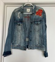 American Eagle  Blue Jean Jacket With Embroidered Detailing