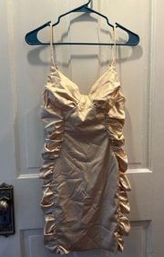 Champagne Satin Ruched Bodycon Dress- Size M