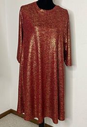 Heartsoul Plus size 2X red and gold shimmer 3/4 sleeve dress