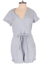 Blue White Linen Striped Romper