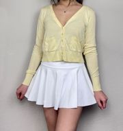 Light Pale Yellow Deep-V Button-Up Long-Sleeve Cardigan