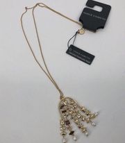 Vince Camuto Chandelier Pendant Necklace Fresh Water Pearl Gold Tone 17” Long