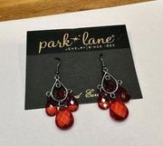 NWT Park Lane Red Bead / Gunmetal Pierced Dangle Drop Earrings