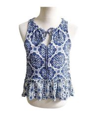 Patrons Of Peace Womens Blue Multi-Pattern Sleeveless Bohemian Tank Size Medium