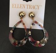 Ellen Tracy Oval Gold & Bakelite Marble Earrings