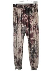 Womens Size L Pink Splatter Lightweight Stretchy Pull On Lounge Joggers