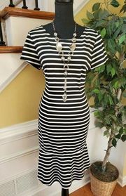 Liz Claiborne Black & White Striped Dress Sz M