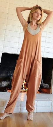 NEW Free People FP Movement Hot Shot Tan Drop Crotch Onesie Jumpsuit Size Small